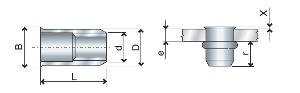 nitonakretka ze stali nierdzewnej (A2) z mini kolnierzem rysunek techniczny