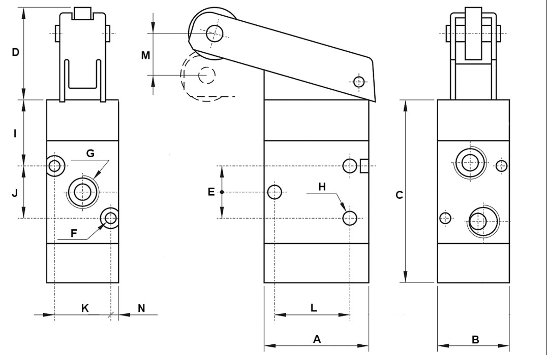 фото Клапан механічний mini 3/2 G 1/8 NC номально закритий, з роликом | AZ Pneumatica, 321 MR 2