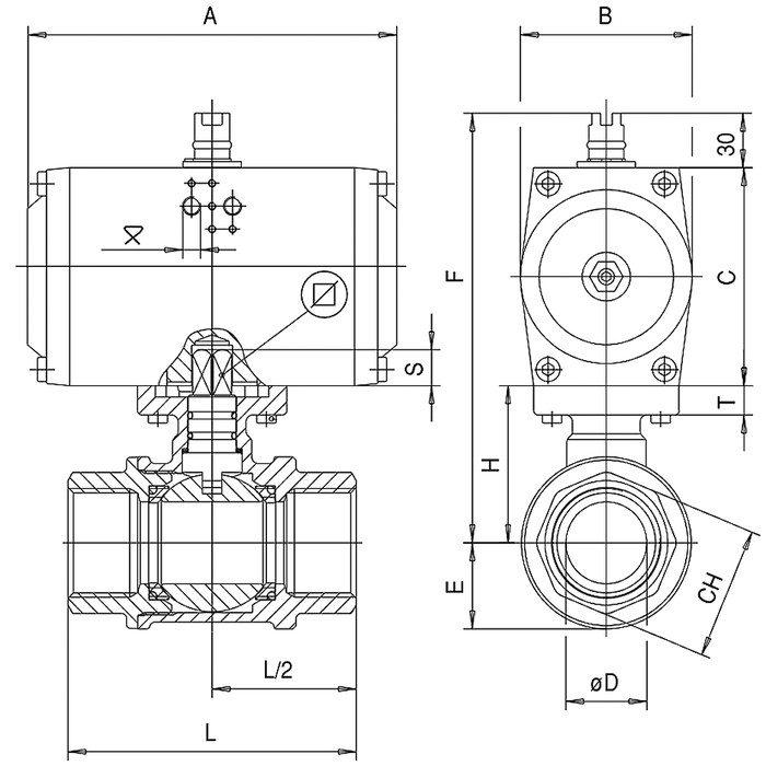фото Кран шаровый LYBRA 1 1/2" с приводом пневматическим одностороннего действия | EFFEBI, S66AA20800 2