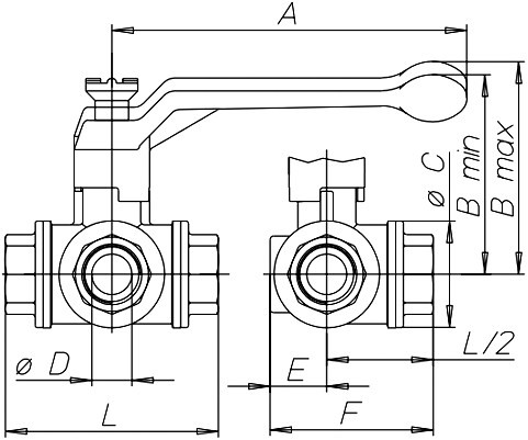 фото Кран кульовий триходовий TRIFLUX kula типу T, R 3/8 GW, PN40, нікельована латунь | EFFEBI, 1120N203 2