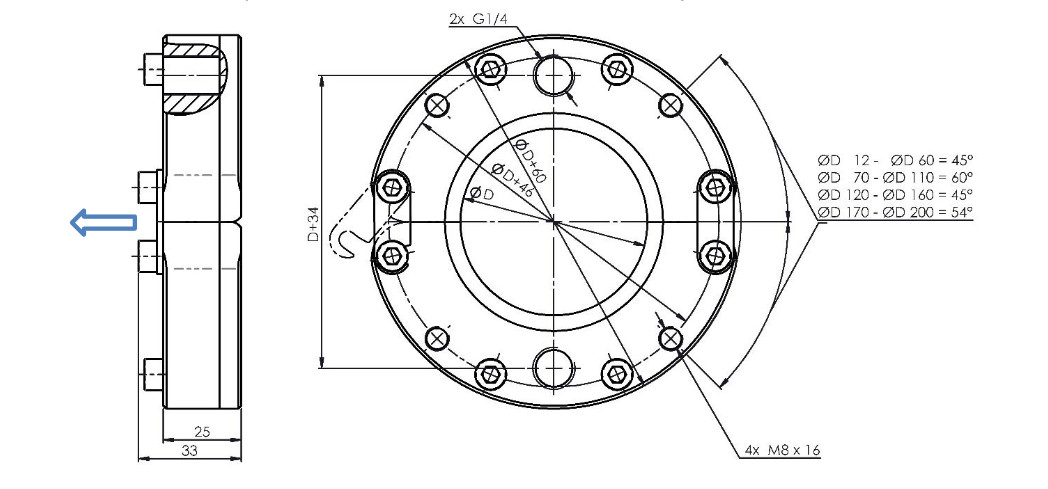 фото Ніж повітряний круглий двосекційний, кільце G 1/4, 190 мм, 0,05 мм, алюміній | MOS , VNCD-AL-N-0500-0190 2