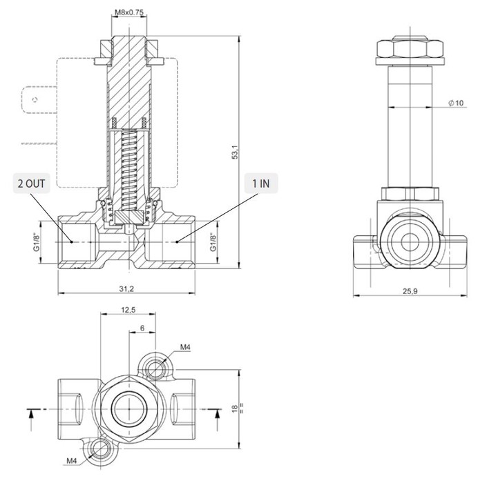 фото Електромагнітний клапан 2/2 NC G1/8 FKM DN2 Kv0,09  D10 | Aignep, FL01F02102V0 2