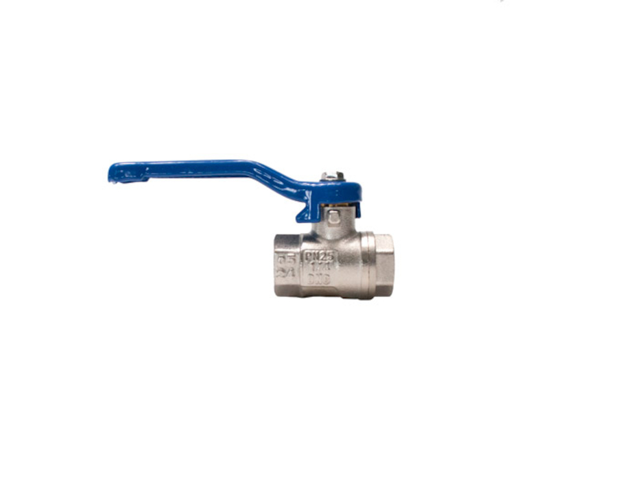 фото Кран шаровой, резьбовой G 1/4 PTFE ВВ PN 25bar никелированная латунь, ручка синяя сталь, 334.02-R 1
