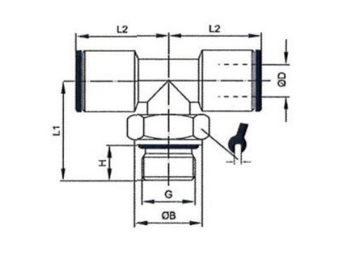 фото Трійник цанговий T G3/8 зовн., до трубки 12, нікельована латунь, FKM | Riegler, 855.038-12 2