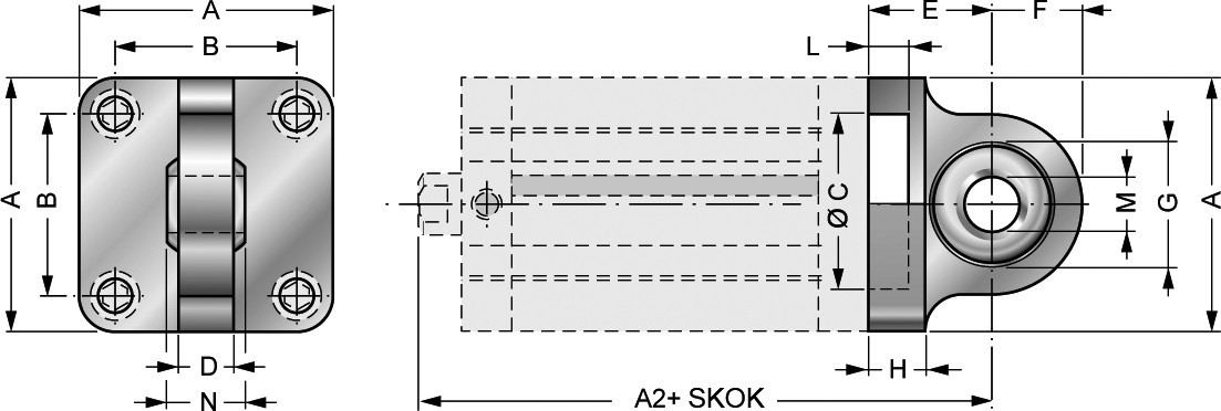 Rys_tech_ucho proste z przegubem_XCM_SN_AL_NSKI