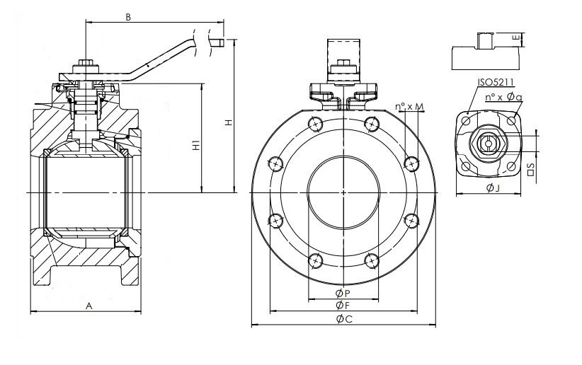 фото Кран кульовий фланцевий DN80 PN16, чавун, PTFE, латунь плита ISO5211, короткий корпус, BLZK 080 KZ 2
