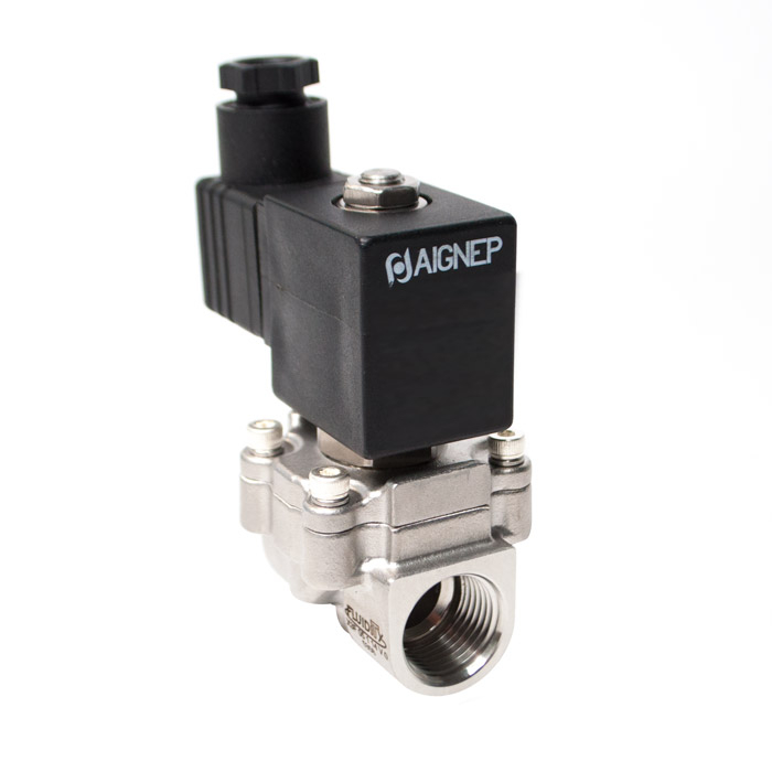 Клапан електромагнітний мембранний 2/2 NC, G 1/2, FKM, NC, 0-25 бар, DN14, 230V AC, нержавіюча сталь | Aignep
