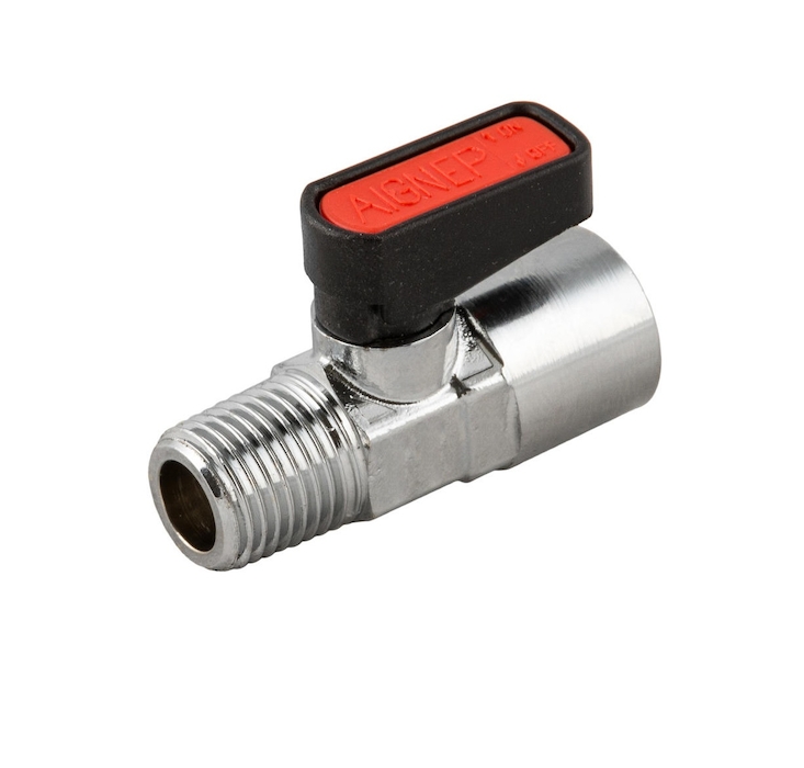Кран кульовий Ghilux mini R 1/8 РЗ - R 1/8 РВ, PN20, різьбовий, латунь нікельована, PTFE/NBR